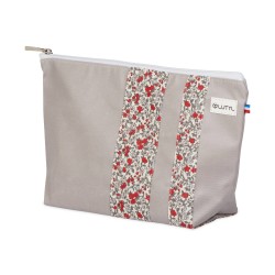 Lutyl - Trousse de toilette lin enduit fleurie grise et fleurs