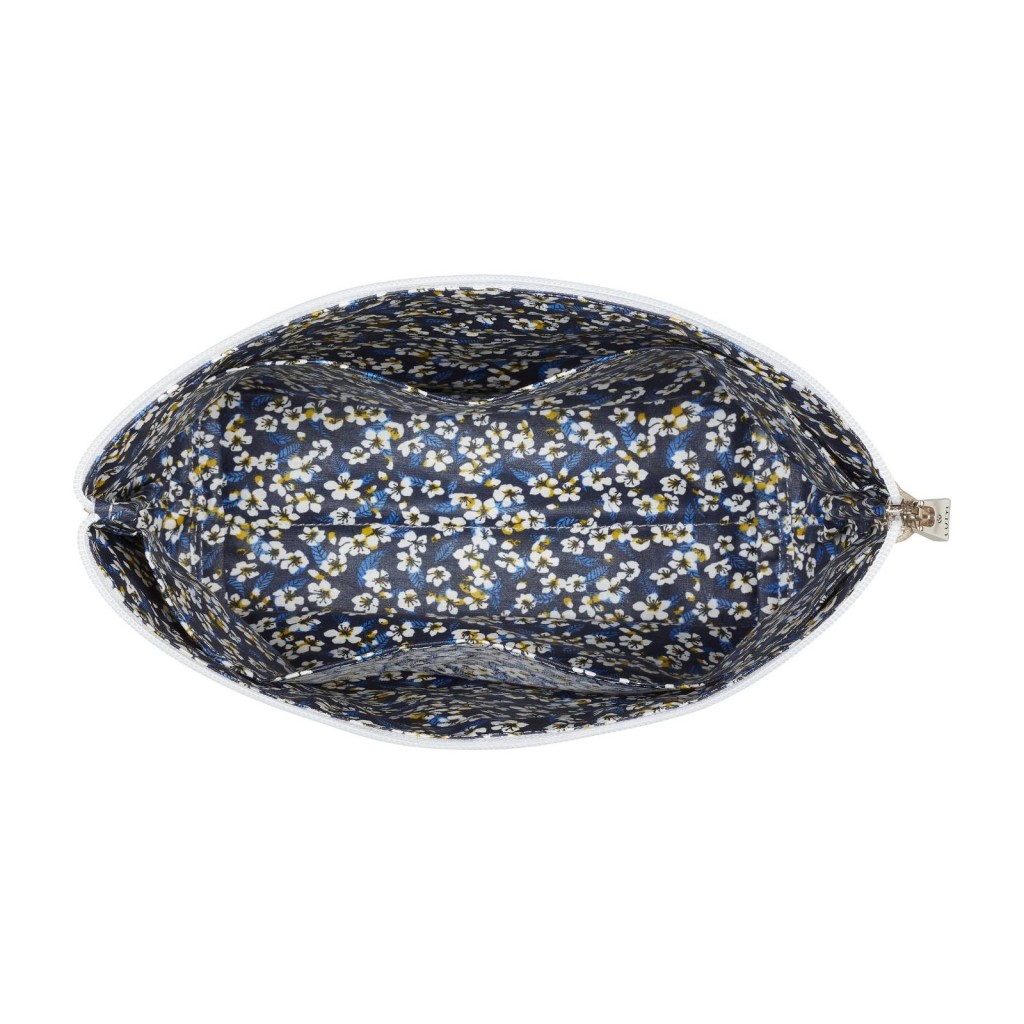 Lutyl - Trousse de toilette lin enduit fleurie beige et fleurs bleu