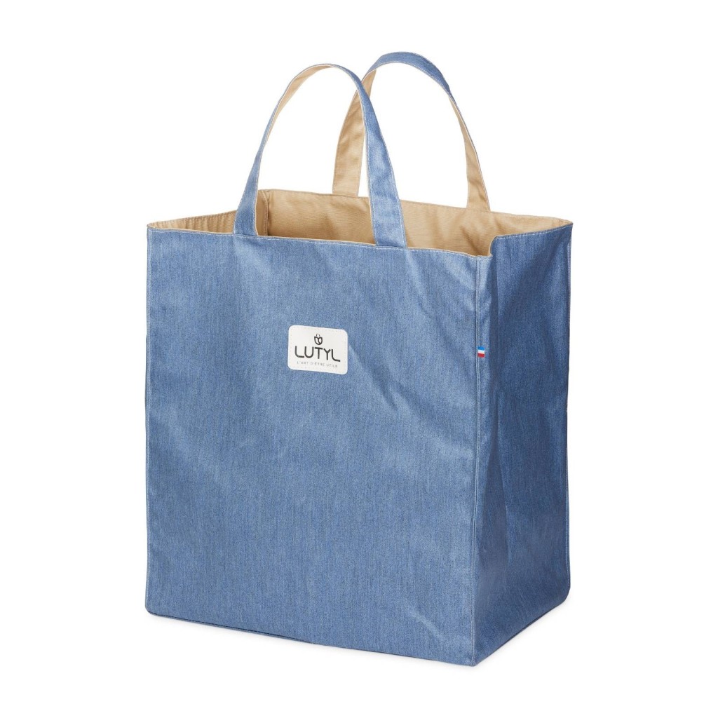 Lutyl - Sac cabas XL coton enduit uni bleu denim et beige - fabriqué en France
