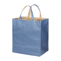 Lutyl - Sac cabas coton enduit uni bleu denim et beige