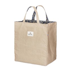 Lutyl - Sac cabas lin enduit fleuri beige et fleurs bleu