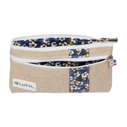 Lutyl - Porte monnaie - Porte carte lin enduit fleuri fleur bleu