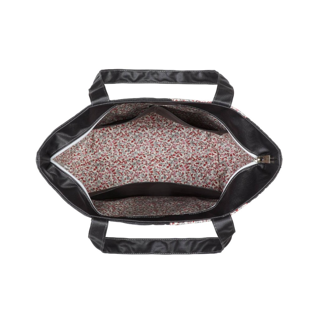 Lutyl - Sac zippé coton enduit fleuri noir et fleurs