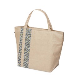 Lutyl - Sac zippé lin enduit fleuri beige et fleurs grise