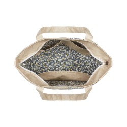 Lutyl - Sac zippé lin enduit fleuri beige et fleurs grise