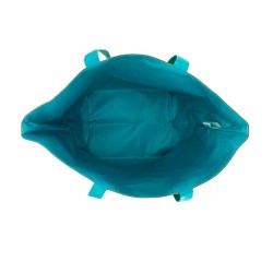 Vue intérieure du sac cabas Lutyl brun et turquoise, grand format imperméable en toile enduite, fabrication française