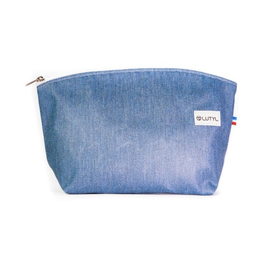 Trousse grande Lutyl bleu denim en toile enduite – fabriquée en France