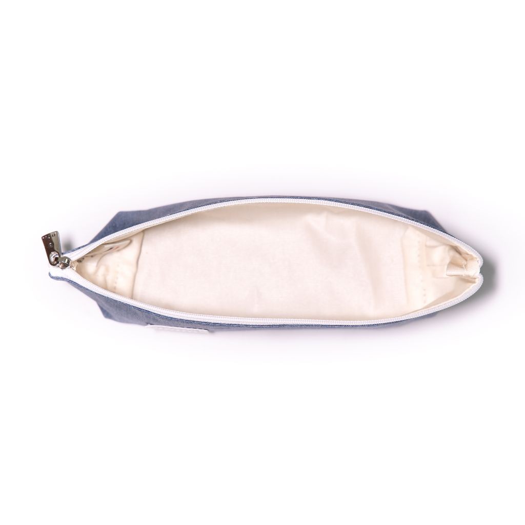 Intérieur de la trousse grande Lutyl bleu denim – doublure coton écru – made in France
