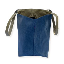 Sac cabas Lutyl classique bleu denim et beige – vue de côté, toile enduite, fabriqué en France