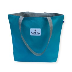 Sac cabas Lutyl classique bleu turquoise et gris – vue de face, toile enduite, fabriqué en France