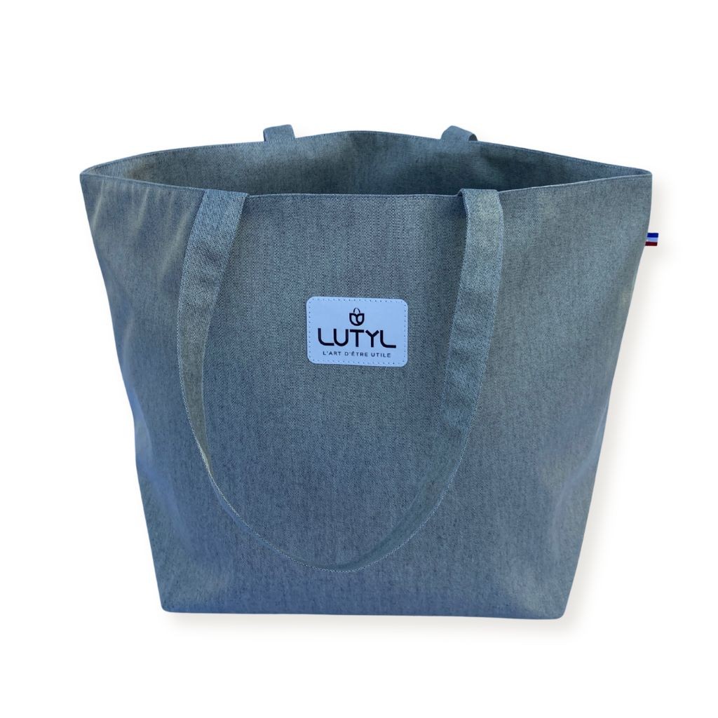 Sac cabas Lutyl classique gris et gris – vue de face, toile enduite, fabriqué en France
