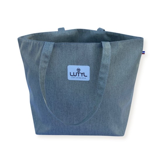 Sac cabas Lutyl classique gris et gris – vue de face, toile enduite, fabriqué en France