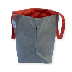 Sac cabas Lutyl classique gris et orange corail – vue de côté, toile enduite, fabriqué en France