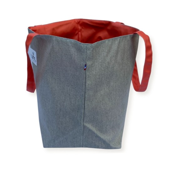 Sac cabas Lutyl classique gris et orange corail – vue de côté, toile enduite, fabriqué en France