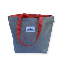 Sac cabas Lutyl classique gris et orange corail – vue de face, toile enduite, fabriqué en France