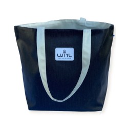 Sac cabas Lutyl classique noir et blanc écru – vue de face, toile enduite, fabriqué en France