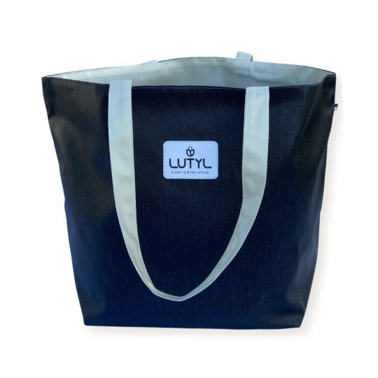 Sac cabas Lutyl classique noir et blanc écru – vue de face, toile enduite, fabriqué en France