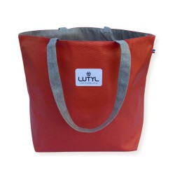 Sac cabas Lutyl classique corail et gris – vue de face, toile enduite, fabriqué en France