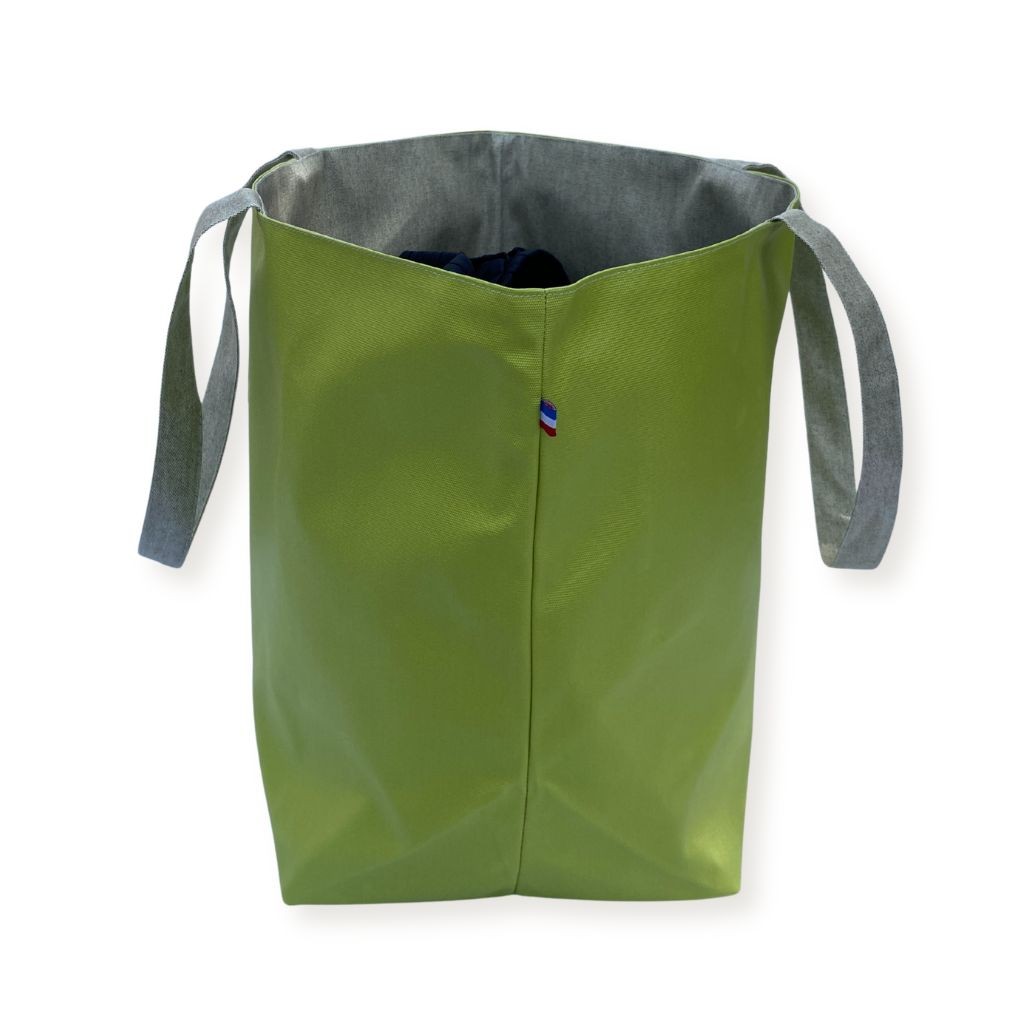 Sac cabas Lutyl classique verts anis et gris – vue de face, toile enduite, fabriqué en France