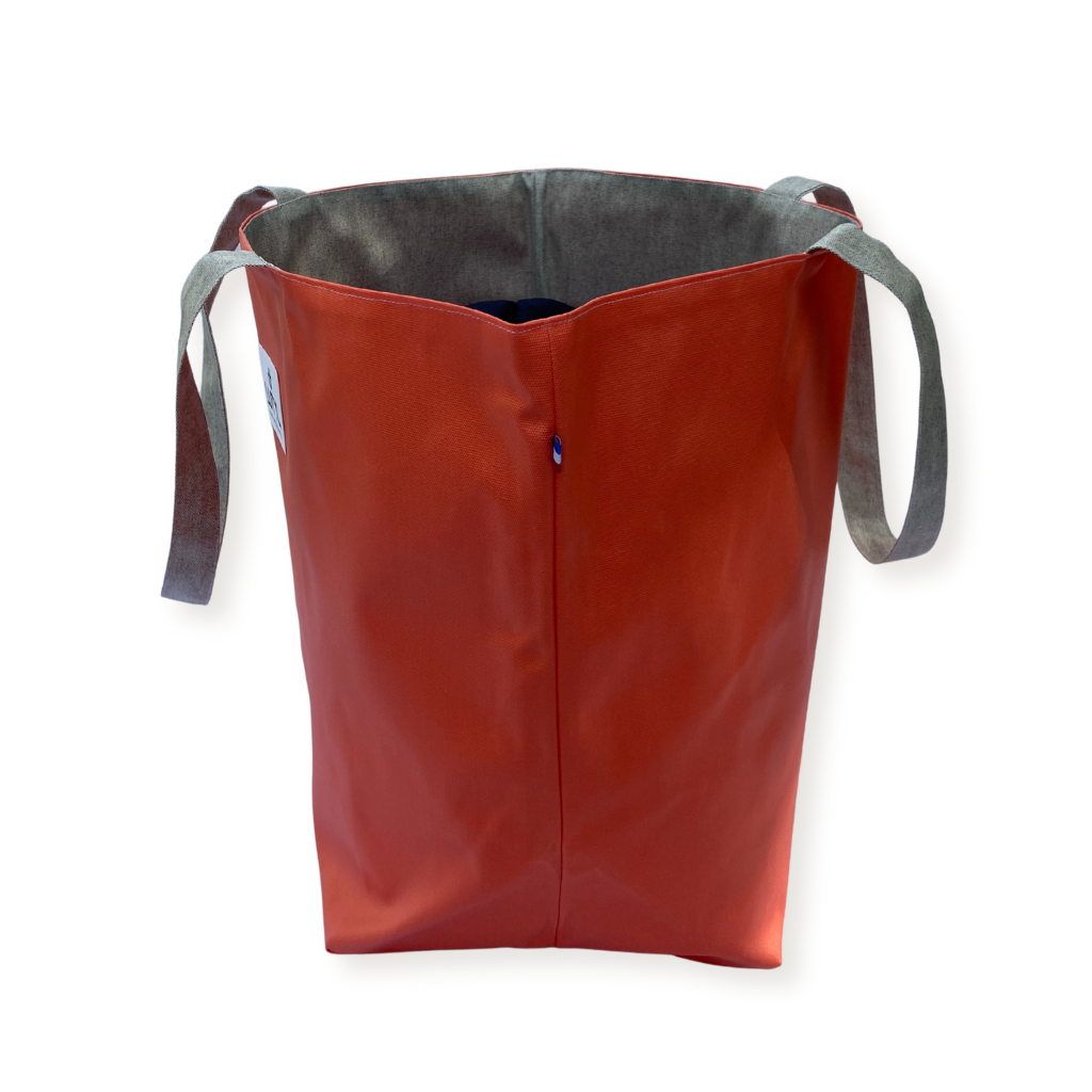 Sac cabas Lutyl classique corail et gris – vue de côté, toile enduite, fabriqué en France