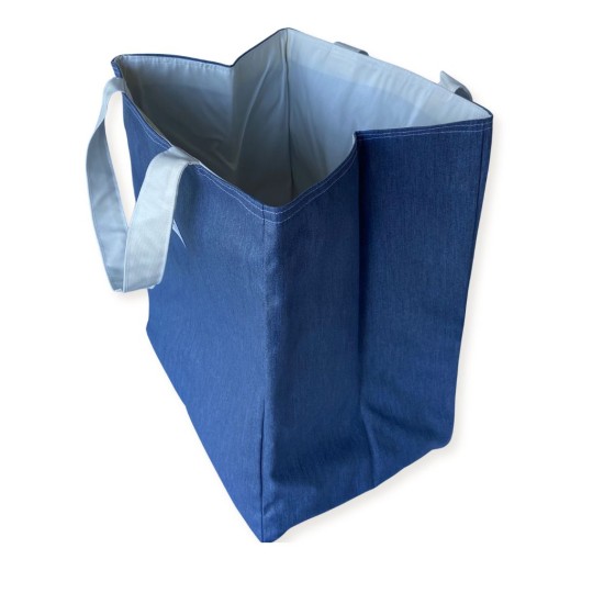 Sac cabas XL Lutyl – bleu / blanc – toile enduite – fabriqué en France - côté