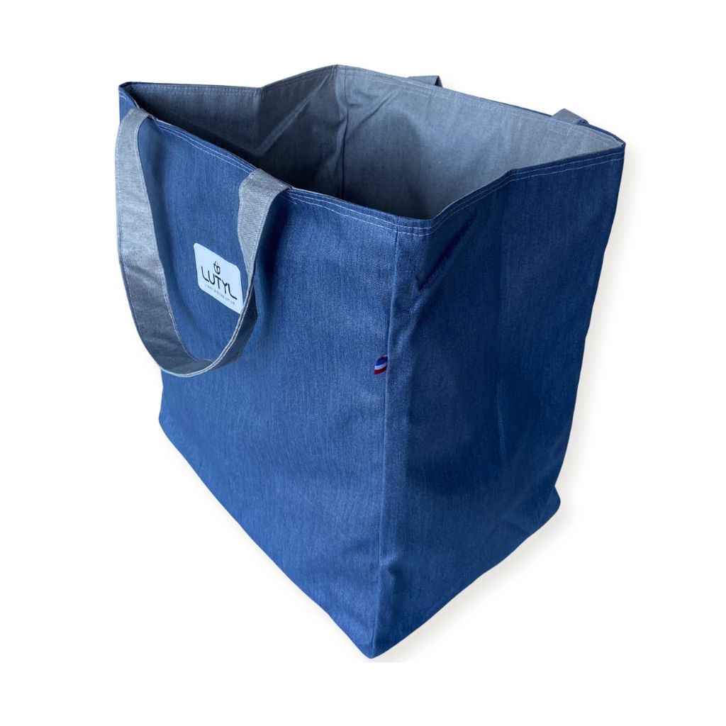 Sac cabas XL Lutyl – bleu / gris – toile enduite – fabriqué en France - côté