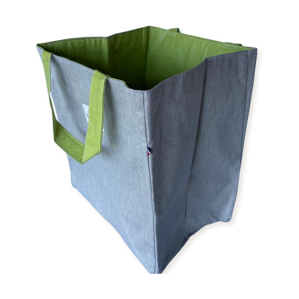 Sac cabas XL Lutyl – gris / vert – toile enduite – fabriqué en France - côté