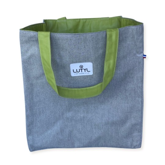 Sac cabas XL Lutyl – gris / vert – toile enduite – fabriqué en France