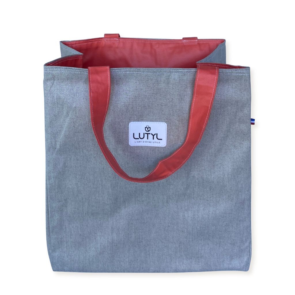 Sac cabas XL Lutyl – gris / orange – toile enduite – fabriqué en France