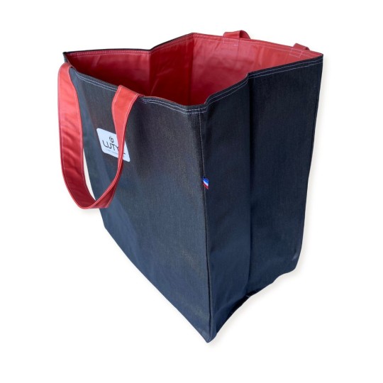 Sac cabas XL Lutyl – noir / orange – toile enduite – fabriqué en France - côté
