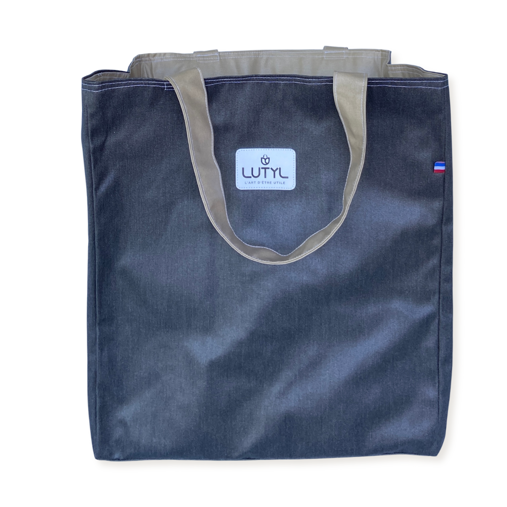 Sac cabas XL Lutyl – noir / beige – toile enduite – fabriqué en France