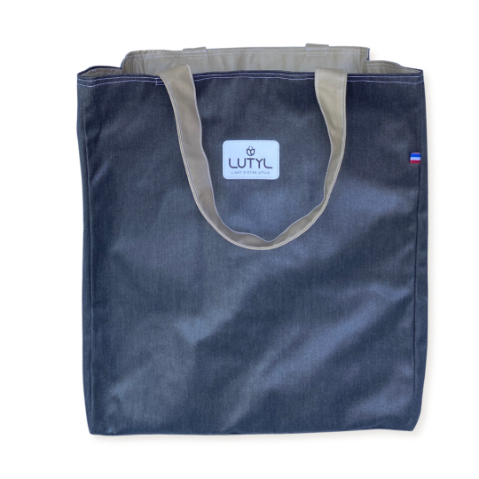 Sac cabas XL Lutyl – noir / beige – toile enduite – fabriqué en France