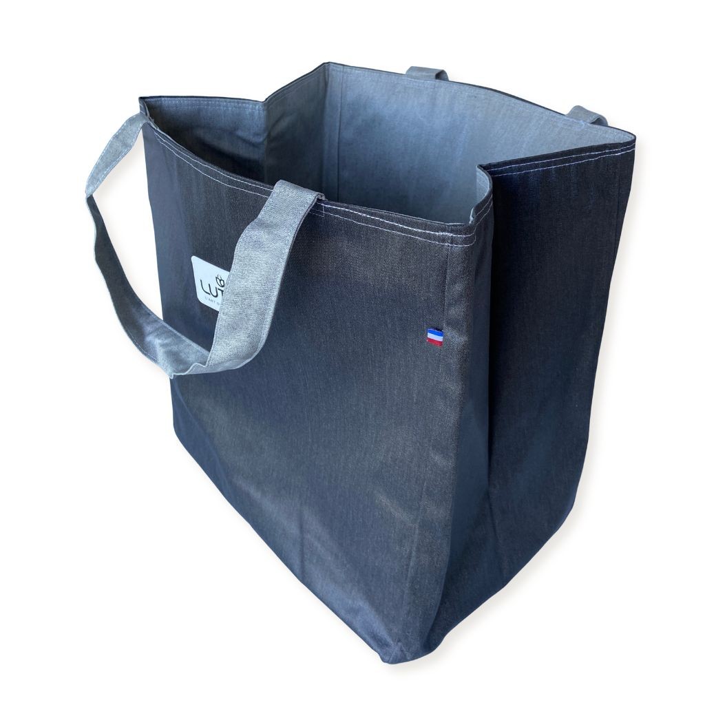 Sac cabas XL Lutyl – noir / gris – toile enduite – fabriqué en France - côté