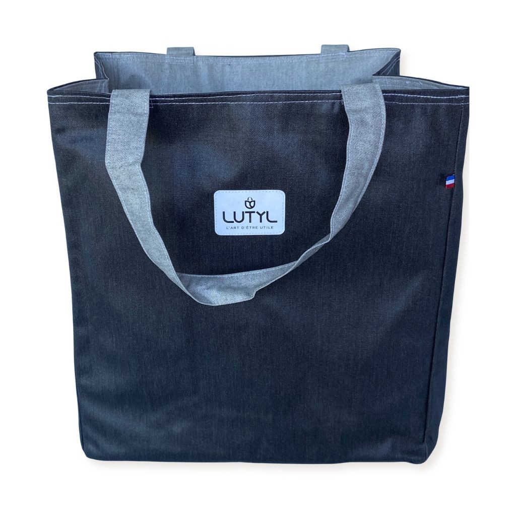 Sac cabas XL Lutyl – noir / gris – toile enduite – fabriqué en France