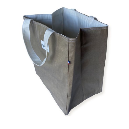 Sac cabas XL Lutyl – cappuccino / écru – toile enduite – fabriqué en France  - côté