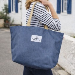 Sac cabas Lutyl classique bleu denim et beige – reel pays basque, toile enduite, fabriqué en France