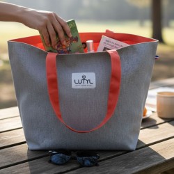 Sac cabas Lutyl classique gris et orange corail – en reel table, toile enduite, fabriqué en France