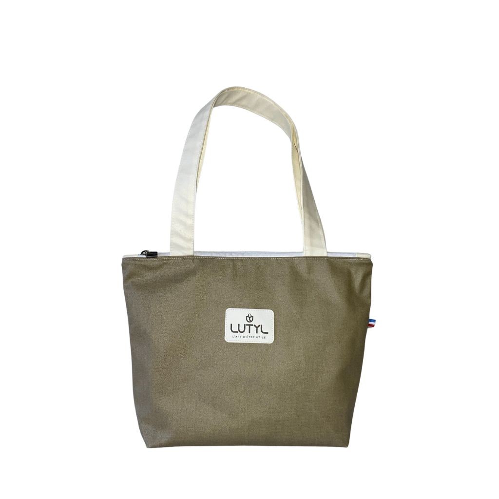 Sac zippé compact taupe Lutyl en toile enduite imperméable fabriqué en France
