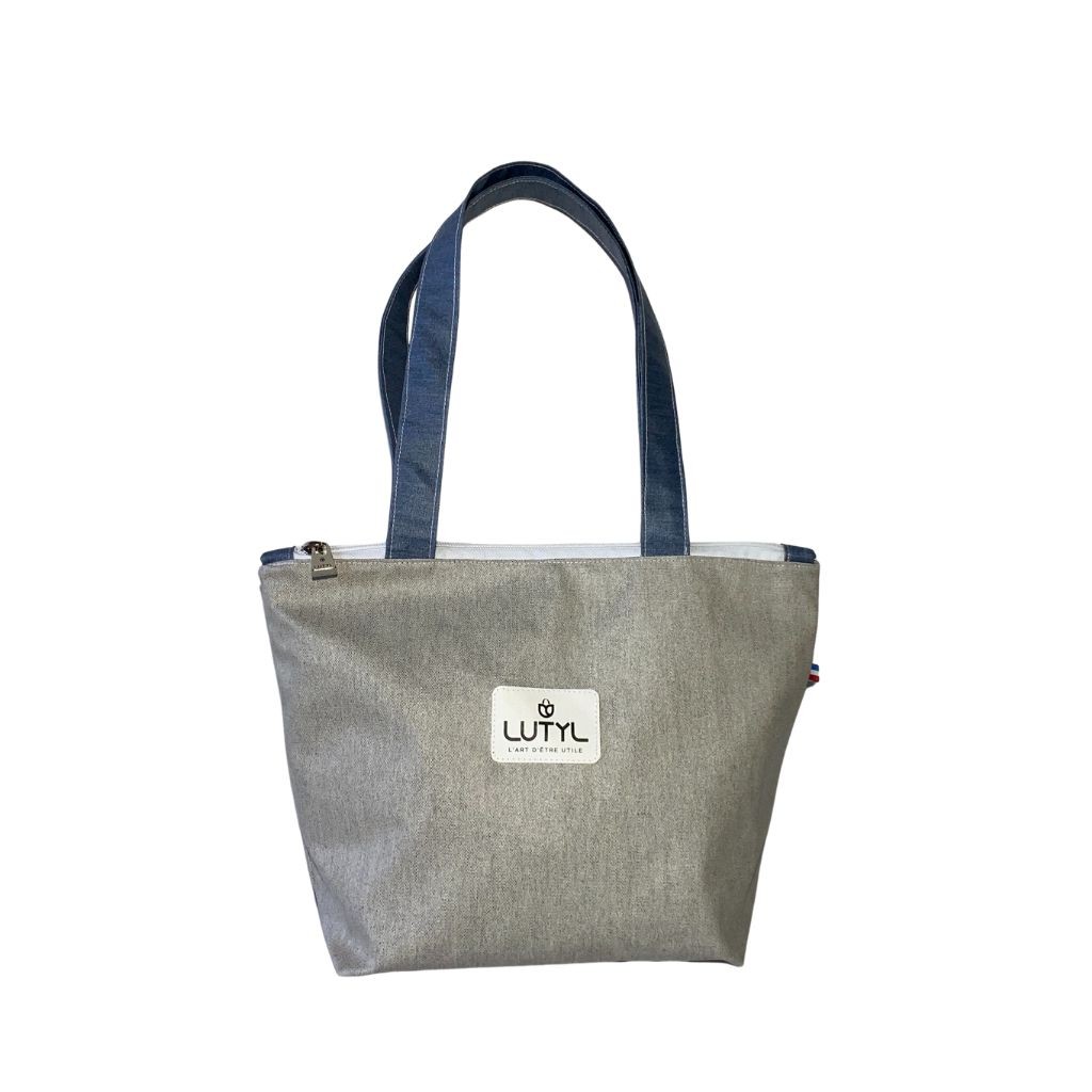 Sac zippé compact gris Lutyl en toile enduite imperméable fabriqué en France