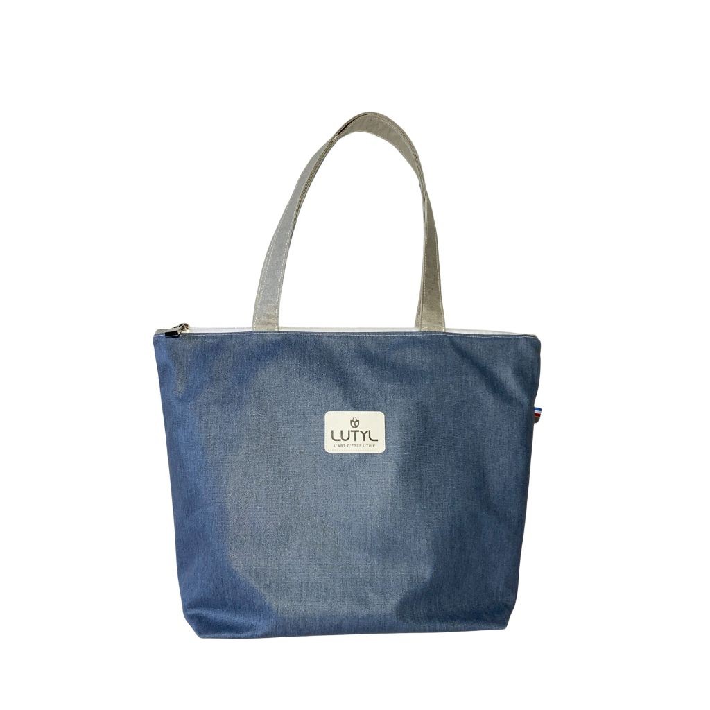 Sac zippé classique bleu denim Lutyl en toile enduite résistante fabriqué en France