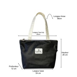 Dimensions du sac zippé compact Lutyl taupe – toile enduite – guide taille