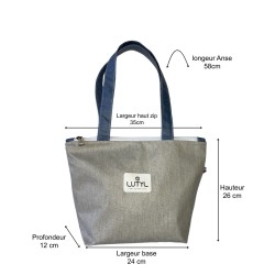Dimensions du sac zippé compact Lutyl gris – toile enduite – guide taille