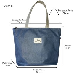 Dimensions du sac zippé XL Lutyl taupe – toile enduite – guide taille