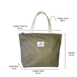 Dimensions du sac zippé classique Lutyl taupe – toile enduite – guide taille