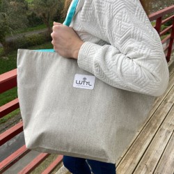 Cabas Lutyl Classique gris turquoise porté au bras